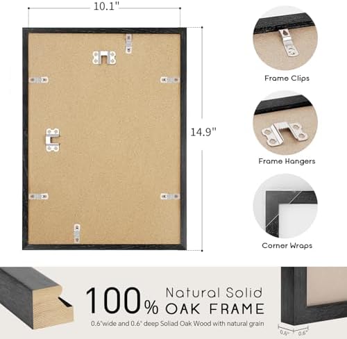 puthiac 10x14 Solid Oak Wood Picture Frames, Black, 3 Pack