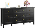 CARPETNAL 59" Black Dresser for Bedroom with 9 Drawer & Modern Gold Handles