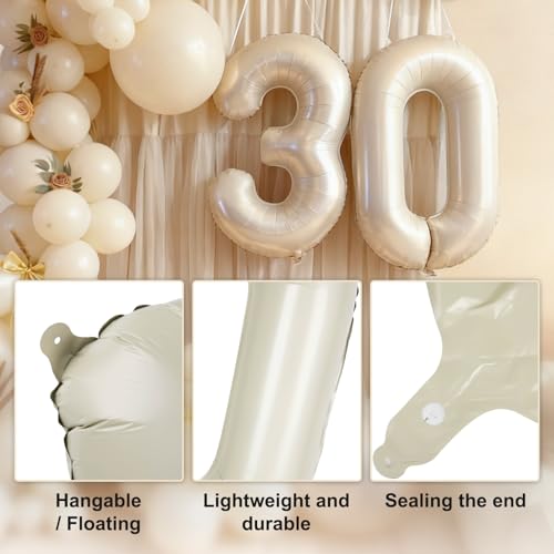 CARGEN 40 Inch Creamy White Number 5 Balloon, Large Beige Foil Mylar Digital 0-9 for Birthday Decorations, Boho Neutral Party Supplies, Wedding Anniversary Photo Props, Helium or Air Fill - style: Number 5