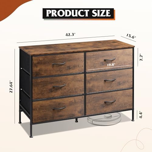 WLIVE Dresser for Bedroom with 6 Fabric Drawers, Rustic Brown
