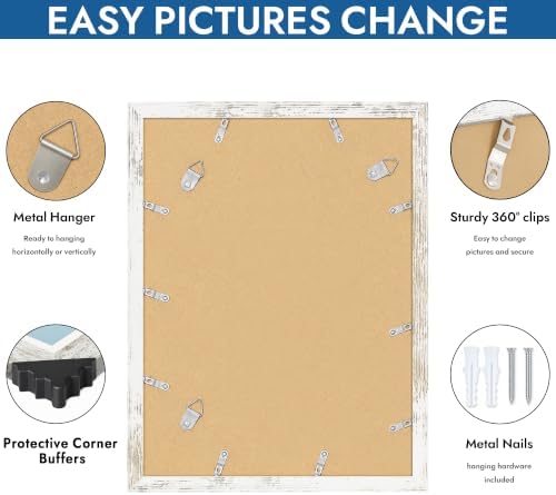 Hongkee 12x16 Picture Frame Set of 4, 12x16 Distressed White Wood,Mat 11x14