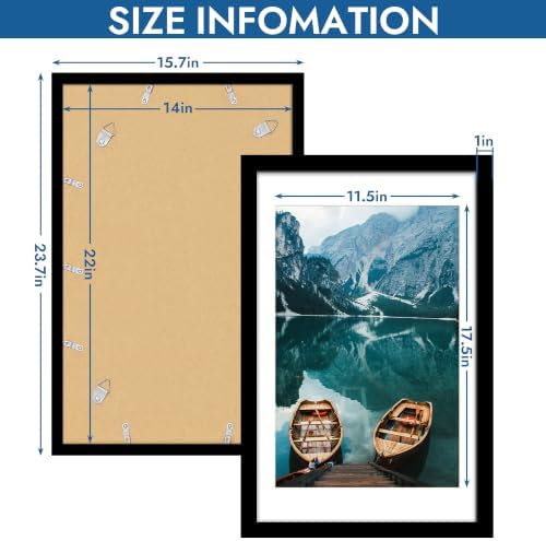 Hongkee 14x22 Picture Frame Set of 4, 14 x 22 Black Wood Style(Mat 12x18)