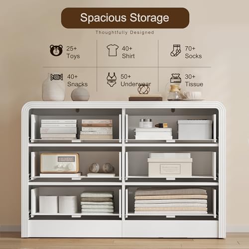 Decofy 47" H Fluted 6-Drawer Dresser for Bedroom, Pure White