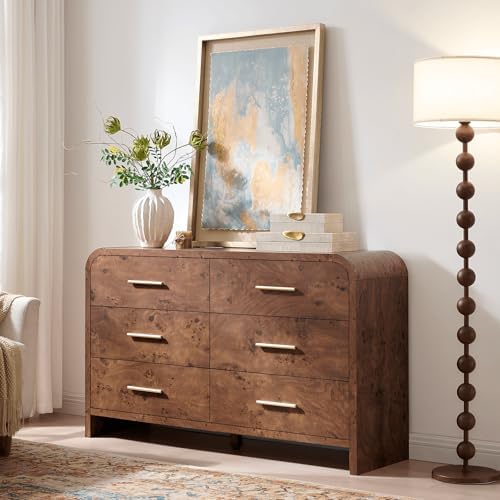 Curved Drawer Dresser for Bedroom with 6 Drawers, 54'' Wide Chest of Drawer