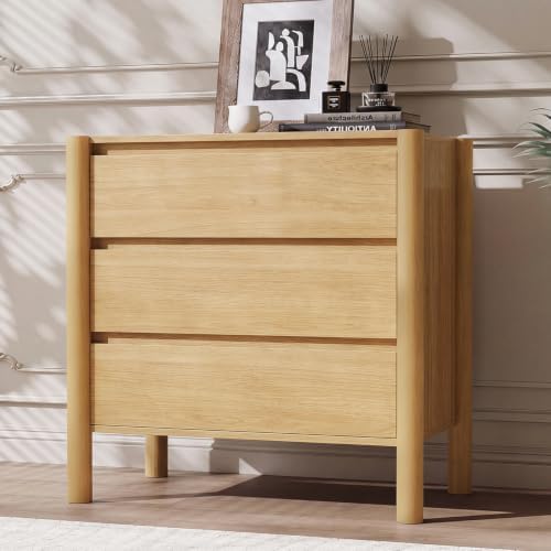 CHUWELL 27.6" Wide Oak 3 Drawer Dresser for Bedroom with Solid Wood Legs
