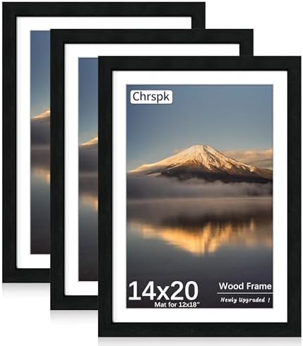 14x20 Poster Frame, Black Wood Frame with 12x18 Mat, 3 Pack