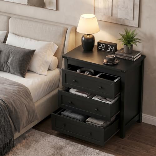BORNOON 3-Drawer Dresser, Small Wooden Chest of Drawers with Metal Knobs, Water-Resistant Top, Storage Organizer with Anti-Tip Kit for Bedroom, Nursery, Living Room