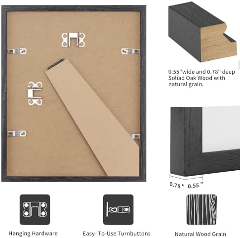 puthiac 5x7 Solid Oak Wood Picture Frames, Black, 3 Pack