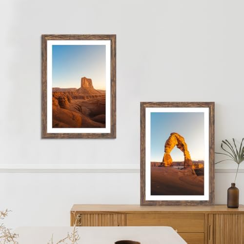 Hongkee 14x20 Frame Set of 4, 14 x 20 Rustic Brown Wood Style(Mat 12x18)