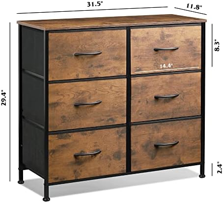 WLIVE Dresser for Bedroom with 6 Drawers, Rustic Brown Wood Grain Print