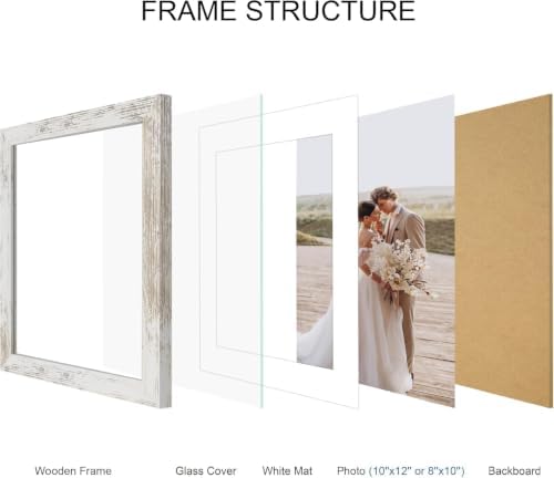 Hongkee 10x12 Picture Frame Set of 4, Made of Real Glass and Multicolour Frame - Display Picture 8x10 with Mat or 10x12 Without Mat, 10 by 12 Photo for Wall Mounting