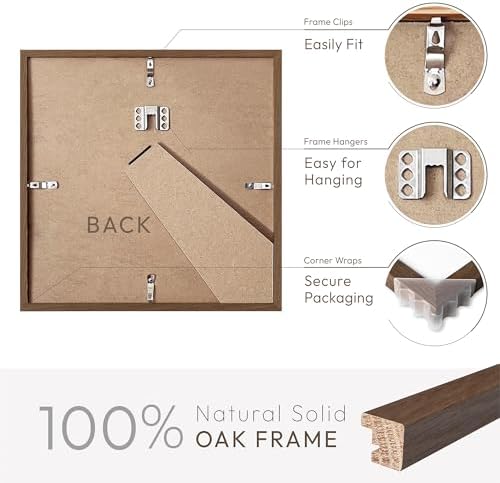 8x8 Picture Frames, Solid Oak Wood 8x8 photo Frame with Mat to 4x4