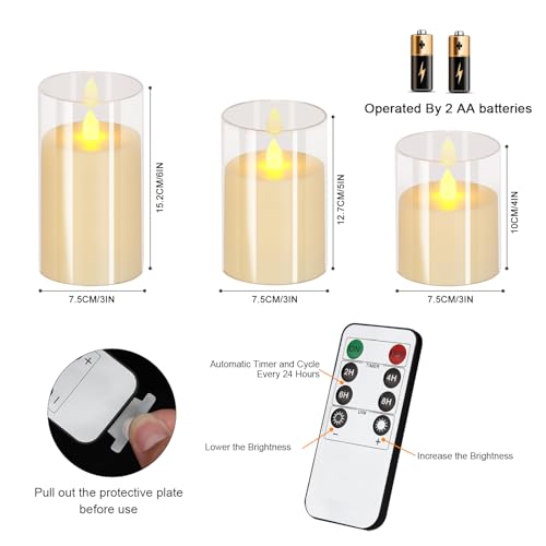 wemarry Flameless Candles 4" 5" 6" Acrylic Glass Pillars 3" Diameter Battery Operated Flickering Candles Include 8-Key Remote with Timer Function 400+ Hours (Pure White, Warm Light 12 Pack) - color: Pure White, size: Warm Light 12 Pack