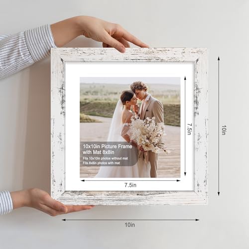 Hongkee 10x10 Picture Frame Set of 4, Made of Glass and Multicolour Wooden Frame, 10 by 10 Photo for Wall or Tabletop - Display Picture 8x8 with Mat or 10x10 Without Mat