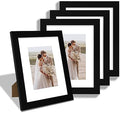 Hongkee 8x10 Picture Frame Set of 4, Made of Real Glass and Black Wooden Frame, 8 by 10 Photo for Wall or Tabletop - Display Picture 5x7 with Mat or 8x10 Without Mat