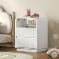 BORNOON Dresser with 2 Drawers and Charging Station, Fluted Bedside Table with Round Curved Corner, Hidden Handles, 2 AC Outlets and 2 USB Ports, Modern Wood End Table with Open Shelf for Bedroom