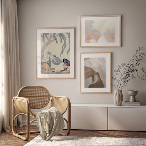 16x20 Picture Frame, Solid Oak Wood 16x20 Frames with Mat to 11x14