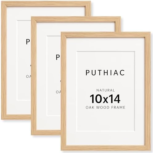 puthiac 10x14 Solid Oak Wood Picture Frames, Natural Oak, 3 Pack
