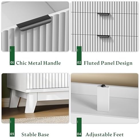 Xixini Fluted Dresser with 8 Drawers, 54" Wide Modern Chest of Drawers with Metal Handle, Wooden Dresser TV Stand, Wood Closet Clothes Storage Organizer for Bedroom, Living Room, Hallway, Solid White