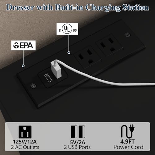 Gyfimoie 12-Compartment Divided Drawer Dresser w/Power Outlet, LED Light