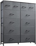 WLIVE 12 Drawer Tall Fabric Dresser Bedroom Storage Chest, Dark Grey