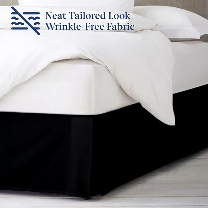 SKY BEDDINGS Luxury Pleated Twin Bed Skirt with Split Corners - 12 Inch Tailored Drop - Pleated Dust Ruffle - Wrinkle-Free 100% Microfiber - Easy Fit, Soft & Durable - Black