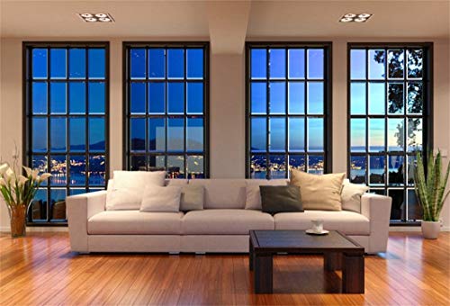 AOFOTO 5x3ft Business Office French Sash Window Backdrop Living Room Sofa Photography Background Interior Casement Work at Home Nightscape Modern Flat Furniture Apartment Decor Residence Villa Props - size: 5x3ft