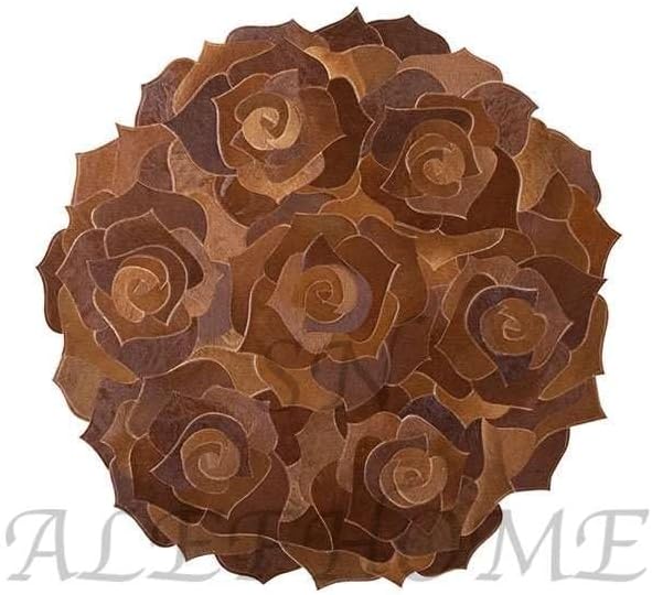 Round Floral Area Rug – Elegant Textured Rose Design – Soft Decorative Circle Mat with Non-Slip Backing for Living Room, Bedroom, Nursery, or Entryway (Brown_7x7 ft)