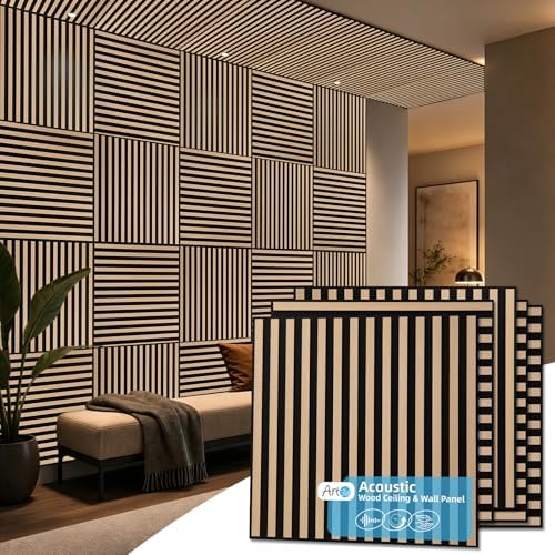 Art3d 12-Pack Acoustic Slat Panel & Ceiling Tile, 2 x 2 ft, Natural Oak