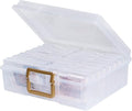 novelinks Transparent 4" x 6" Photo Organizers and Photo Storage Box with Handle, 16 Inner Photo Cases, Portable Picture Organizers & Photo Storage Containers (Clear-Gold Handle)