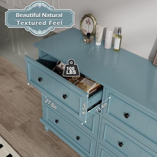 Blue 6 Drawer Dresser, Vintage Chest of Drawers, 47.2'' Bedroom Cabinet
