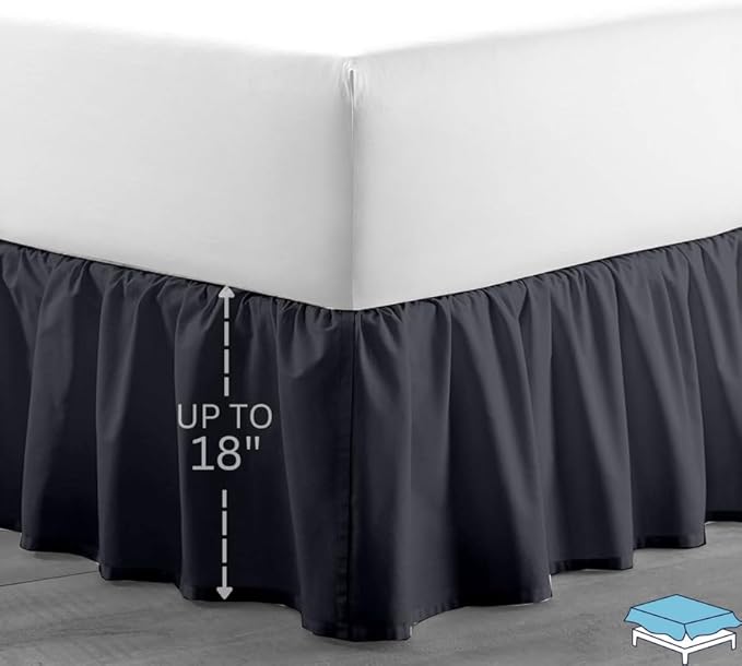 Ruffle Bed Skirt with Split Corners, Microfiber Dust Ruffled for a Perfectly Tailored Bedding Ensemble, Wrinkle and Fade Free, Easy Fit, Full Size 18 Inch Drop, Dark Grey