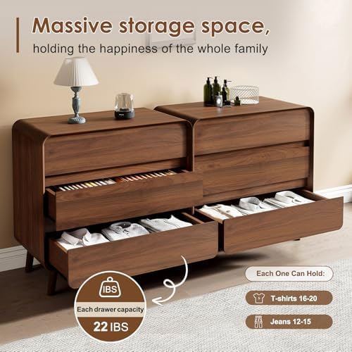 Nasonet 3 Drawer Dressers for Bedroom, Mid Century Modern Chests of Drawers, Curved Dresser with Storage Drawer, Wooden Bedroom Furniture Drawer for Closet, Home Office, Walnut