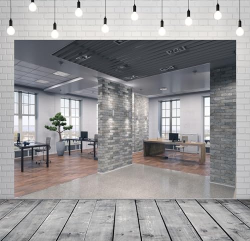 BELECO 15x10ft Fabric Modern Office Backdrop Video Conference Elegant Business Office Interior Brick Wall Windows Virtual Office Photo Background Live Video Zoom Calls Photoshoot Props (A10555-1510) - size: 15x10FT