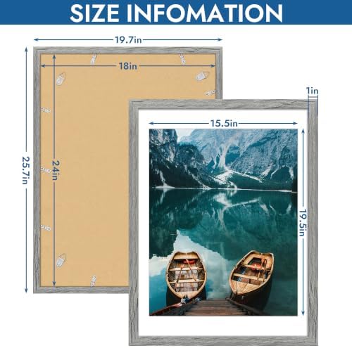 Hongkee 18x24 Frame Set of 4, 18 x 24 Grey Wood Style(Mat 16x20)