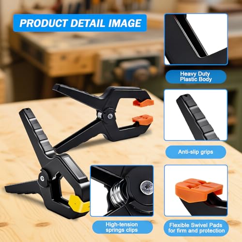 16 Pack Clamps for Woodworking Spring Clamp Plastic 3.5in Clips Heavy Duty for Backdrop Clips Tarp Holder Photography Backdrops Clip for Crafts Yellow Head with Black - size: Yellow Head with Black-16PCS