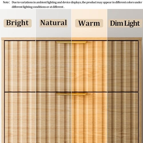 Fluted 3 Drawer Dresser for Bedroom, 30" Tall Modern Dressers, Natural Oak
