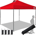 Eurmax USA NOMATTER ONE-Person Open&Close 10x10ft Pop Up Canopy Tent，Portable Shelter Canopy for Outdoor Events，Instant Canopies, Temporary Sunshade,Bonus 4 Sand Bags(Red)