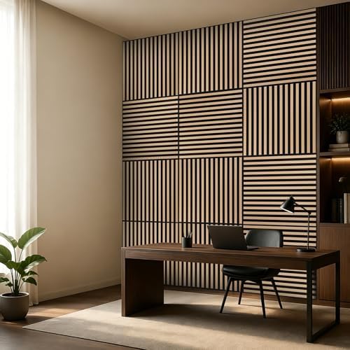Art3d 12-Pack Acoustic Slat Panel & Ceiling Tile, 2 x 2 ft, Natural Oak