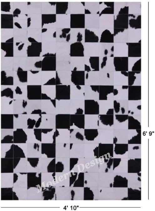 Modern Design Premium Cowhide Leather Carpet with Chevron Pattern, Area Rug (Black/White, 2x3)