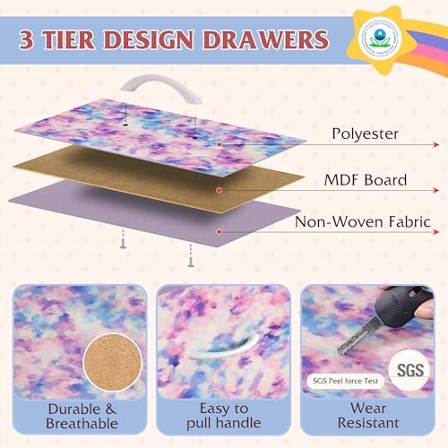 WLIVE Dresser TV Stand 9 Drawers, Fabric Chest LED Lights, Tie-dye