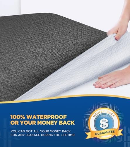 Premium 100% Waterproof Twin XL Mattress Protector, Breathable Cooling 3D Air Fabric Mattress Cover, Soft Hypoallergenic Noiseless Bed Cover Machine Washable Vinyl Free, 8-21'' Deep Pocket (Black)