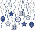 Happy 10th Birthday Blue & Silver Glitter Swirls Streamers Party Decorations - 15 Pcs 10th Birthday Hanging Swirls Streamers Kit,Cheers to Ten Years Old Bday Party Sign.