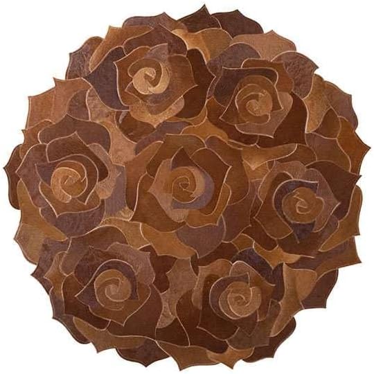 Round Floral Area Rug – Elegant Textured Rose Design – Soft Decorative Circle Mat with Non-Slip Backing for Living Room, Bedroom, Nursery, or Entryway (Brown_7x7 ft)