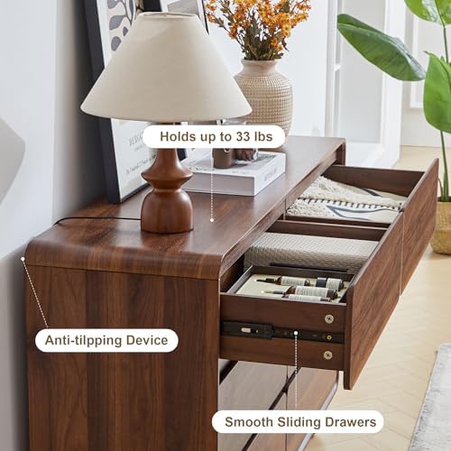 Modern 6 Drawer Dresser for Bedroom, 48" Wooden Chest of Drawers, Walnut