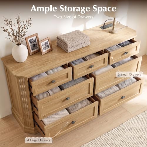 7 Drawers Dresser for Bedroom, 54" Wide Chest of Drawers w/Charging Station