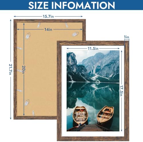 Hongkee 14x20 Frame Set of 4, 14 x 20 Rustic Brown Wood Style(Mat 12x18)