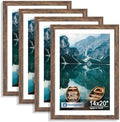 Hongkee 14x20 Frame Set of 4, 14 x 20 Rustic Brown Wood Style(Mat 12x18)
