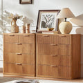 LEYAOYAO Fluted 5 Drawers Dresser for Bedroom Set of 2, 34" Tall Modern Chest of Drawers with Metal Handle, Curved Profile Design,Brown Wood Drawer Organizer for Bedroom, Living Room, Hallway