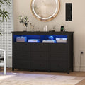 Wodeer 9 Drawer Dresser for Bedroom with LED Lights, Charging Station, Wood Chest of Drawers with Metal Handles, Modern TV Stand & Storage Organizer for Living Room, Hallway, Black